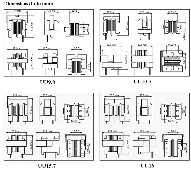 Uu9.8/Uu10.5/Uu15.7/Uu16형 EMI 일반 모드 질식 인덕터
